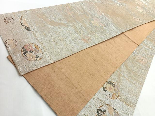 平和屋着物◎六通柄袋帯　紬地　花丸文　銀糸　正絹　逸品　CAAZ7286nb