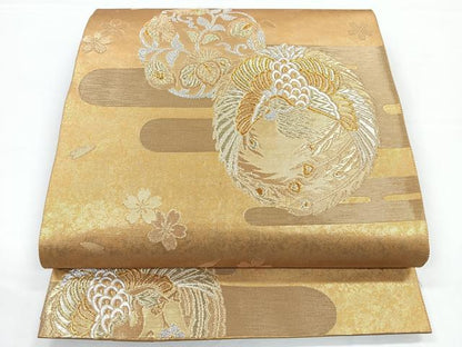 平和屋着物◎六通柄袋帯 唐織 鳳凰花丸文 金銀糸 正絹 逸品 CAAZ7300nb