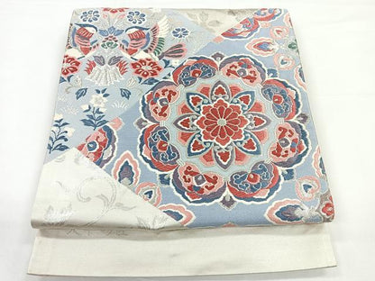 平和屋着物◎西陣 太鼓柄袋帯 唐織 天平の匠 花鳥文 銀糸 正絹 逸品 CAAZ7301nb