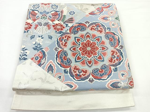 平和屋着物◎西陣 太鼓柄袋帯 唐織 天平の匠 花鳥文 銀糸 正絹 逸品 CAAZ7301nb