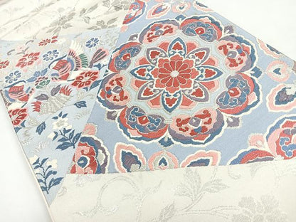 平和屋着物◎西陣 太鼓柄袋帯 唐織 天平の匠 花鳥文 銀糸 正絹 逸品 CAAZ7301nb