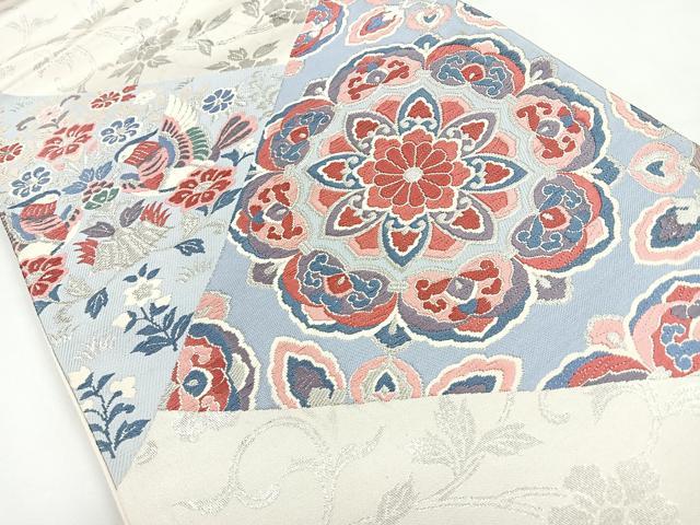平和屋着物◎西陣 太鼓柄袋帯 唐織 天平の匠 花鳥文 銀糸 正絹 逸品 CAAZ7301nb