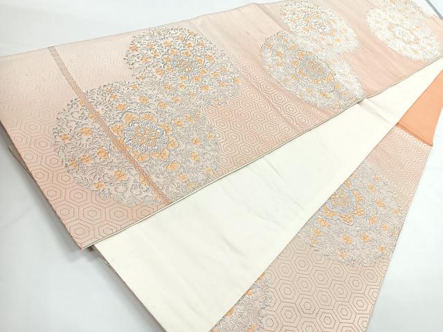 平和屋着物◎六通柄袋帯 宝相華 銀糸 正絹 逸品 CAAZ7315nb
