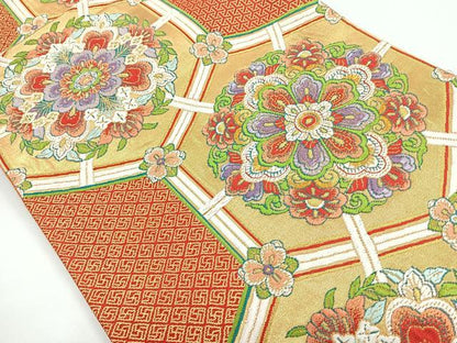 平和屋着物◎六通柄袋帯 唐織 正倉院花文 金糸 正絹 逸品 CAAZ7323nb