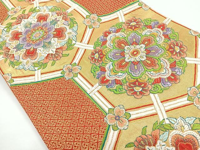 平和屋着物◎六通柄袋帯 唐織 正倉院花文 金糸 正絹 逸品 CAAZ7323nb
