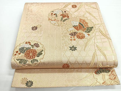 平和屋着物◎六通柄袋帯　雪輪花蝶文　金銀糸　正絹　逸品　CAAZ73311nb