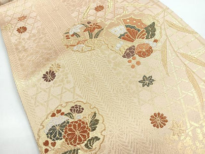 平和屋着物◎六通柄袋帯　雪輪花蝶文　金銀糸　正絹　逸品　CAAZ73311nb