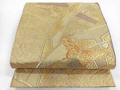 平和屋着物◎六通柄袋帯 片輪車舞蝶文 金糸 正絹 逸品 CAAZ7361nb