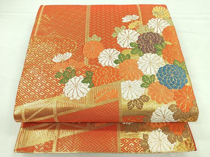 平和屋着物◎佐賀錦　六通柄袋帯　唐織　草花文　菊　金糸　正絹　逸品　CAAZ7372nb