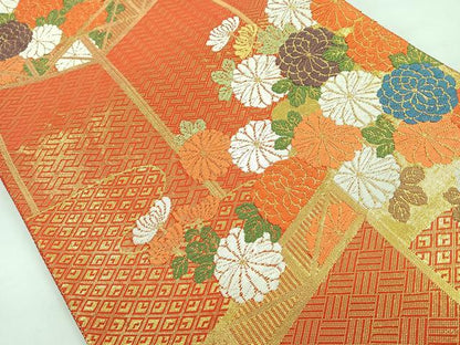 平和屋着物◎佐賀錦　六通柄袋帯　唐織　草花文　菊　金糸　正絹　逸品　CAAZ7372nb