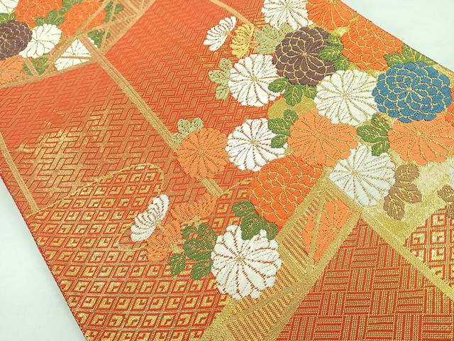 平和屋着物◎佐賀錦　六通柄袋帯　唐織　草花文　菊　金糸　正絹　逸品　CAAZ7372nb