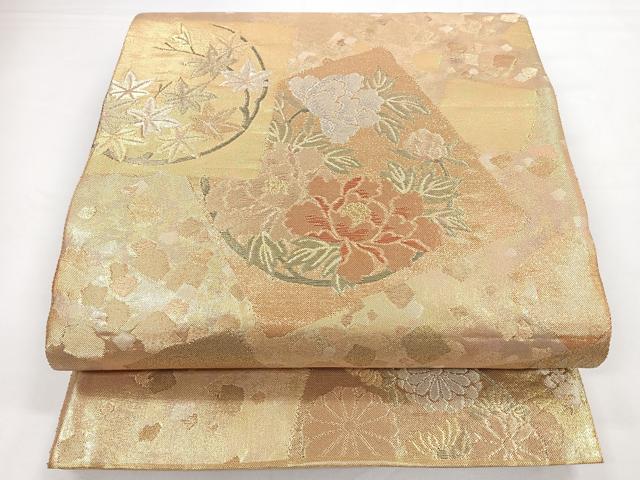 平和屋着物◎佐賀錦 六通柄袋帯 色紙草花文 金銀糸 引箔 正絹 逸品 CAAZ7390nb