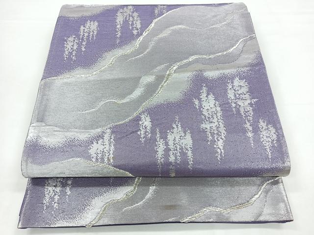 平和屋着物◎六通柄袋帯　遠山風景文　銀糸　正絹　逸品　CAAZ7437nb