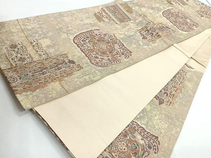 平和屋着物◎六通柄袋帯　抽象草花文　金糸　引箔　正絹　逸品　CAAZ7444nb