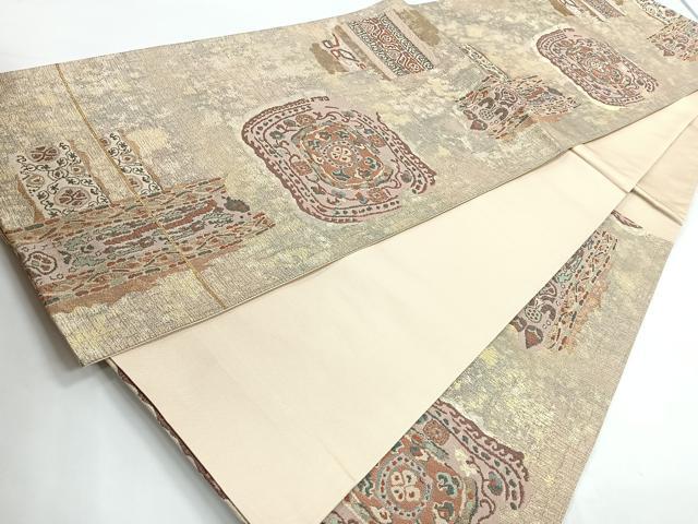 平和屋着物◎六通柄袋帯　抽象草花文　金糸　引箔　正絹　逸品　CAAZ7444nb