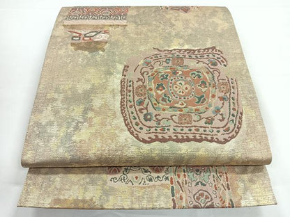平和屋着物◎六通柄袋帯　抽象草花文　金糸　引箔　正絹　逸品　CAAZ7444nb