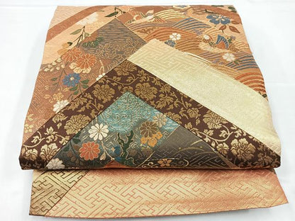 平和屋着物◎六通柄袋帯 切嵌 紗綾型文様 金糸 正絹 逸品 CAAZ7471nb