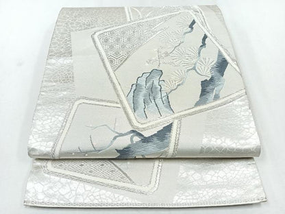 平和屋着物◎六通柄袋帯　色紙重ね松文　銀糸　正絹　逸品　CAAZ7485nb