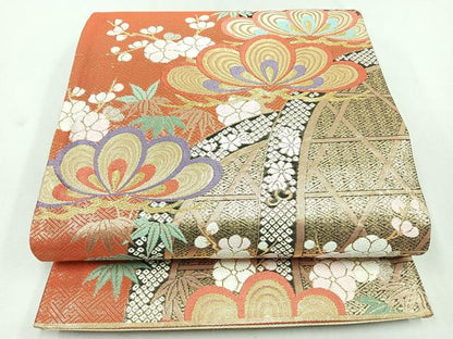 平和屋着物◎佐賀錦　六通柄袋帯　有職松寿文　金糸　正絹　逸品　CAAZ7488nb