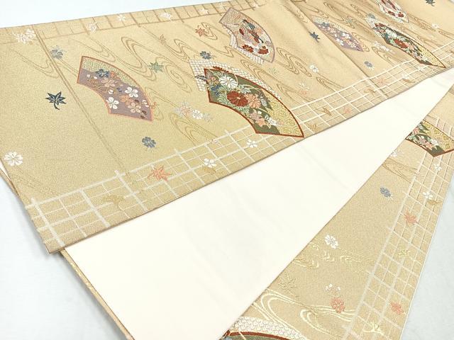 平和屋着物◎六通柄袋帯　地紙鴛鴦花文　金糸　正絹　逸品　CAAZ7512nb