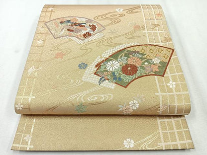 平和屋着物◎六通柄袋帯　地紙鴛鴦花文　金糸　正絹　逸品　CAAZ7512nb