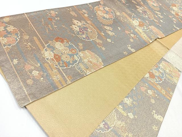 平和屋着物◎六通柄袋帯　雪輪吉祥花文　金糸　正絹　逸品　CAAZ7522nb