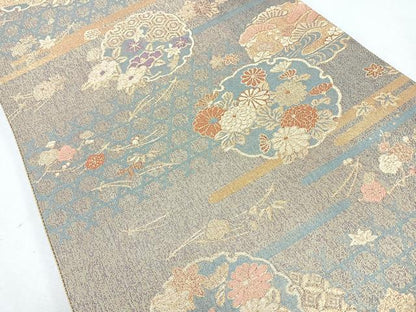 平和屋着物◎六通柄袋帯　雪輪吉祥花文　金糸　正絹　逸品　CAAZ7522nb