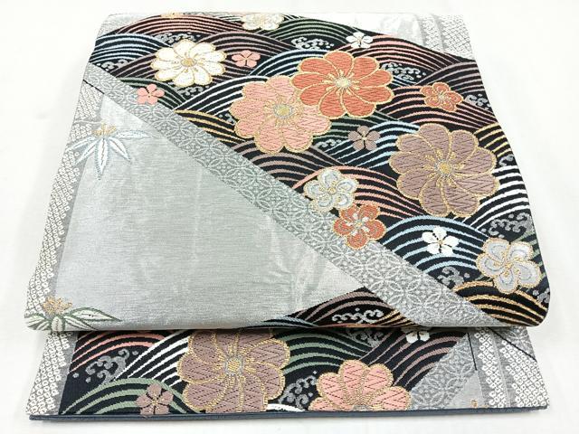 平和屋着物◎六通柄袋帯　唐織　立波舞花文　金銀糸　正絹　逸品　CAAZ7523nb