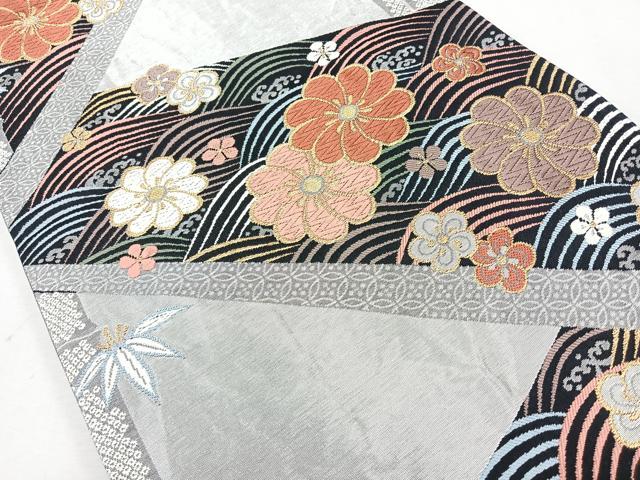平和屋着物◎六通柄袋帯　唐織　立波舞花文　金銀糸　正絹　逸品　CAAZ7523nb