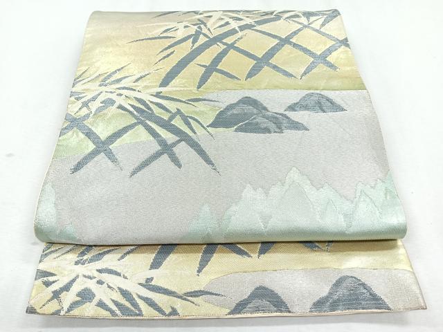 平和屋着物◎六通柄袋帯　笹の葉文　金銀糸　正絹　逸品　CAAZ7527nb