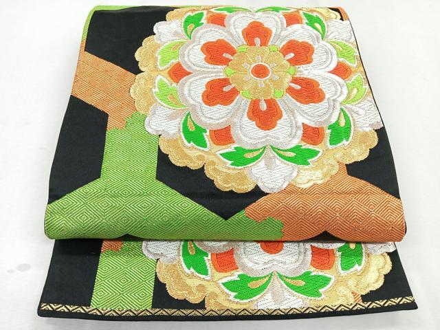 平和屋着物◎六通柄袋帯　唐織　正倉院花文　黒地　金銀糸　正絹　逸品　CAAZ7529nb