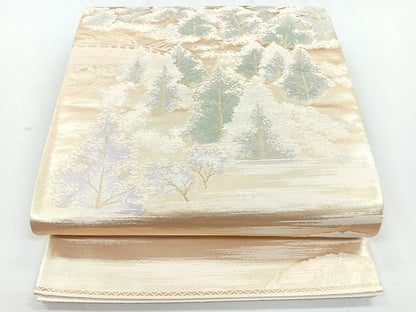 平和屋着物◎六通柄袋帯　風景樹林文　金糸　正絹　逸品　未使用　CAAZ7530nb