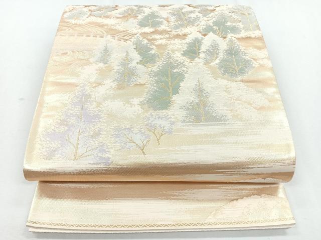 平和屋着物◎六通柄袋帯　風景樹林文　金糸　正絹　逸品　未使用　CAAZ7530nb