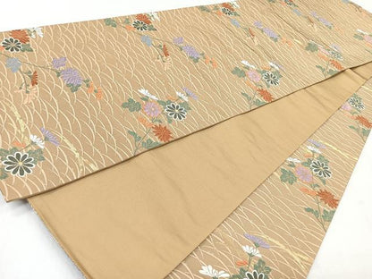 平和屋着物◎六通柄袋帯　唐織　秋草文　金糸　正絹　逸品　CAAZ7536nb