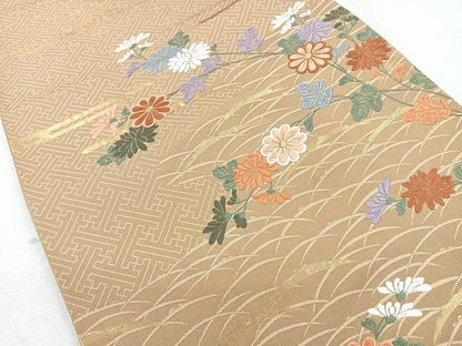 平和屋着物◎六通柄袋帯　唐織　秋草文　金糸　正絹　逸品　CAAZ7536nb