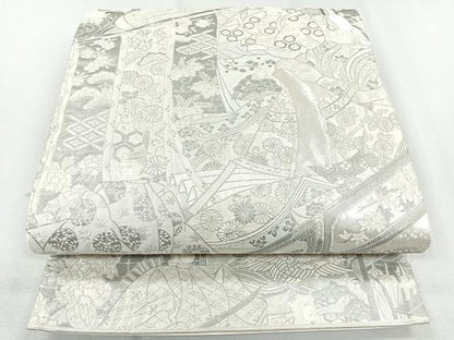 平和屋着物◎六通柄袋帯　人物孔雀花文　銀糸　正絹　逸品　CAAZ7540nb