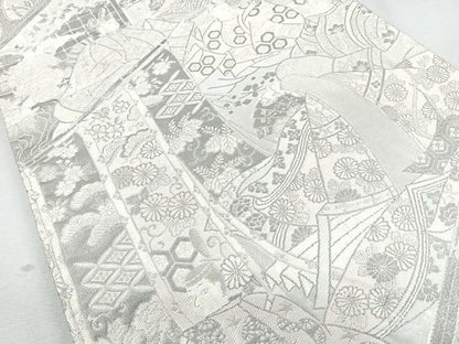 平和屋着物◎六通柄袋帯　人物孔雀花文　銀糸　正絹　逸品　CAAZ7540nb