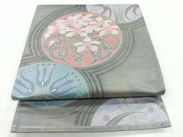 平和屋着物◎六通柄袋帯　飾花文　引箔　正絹　逸品　CAAZ7557nb