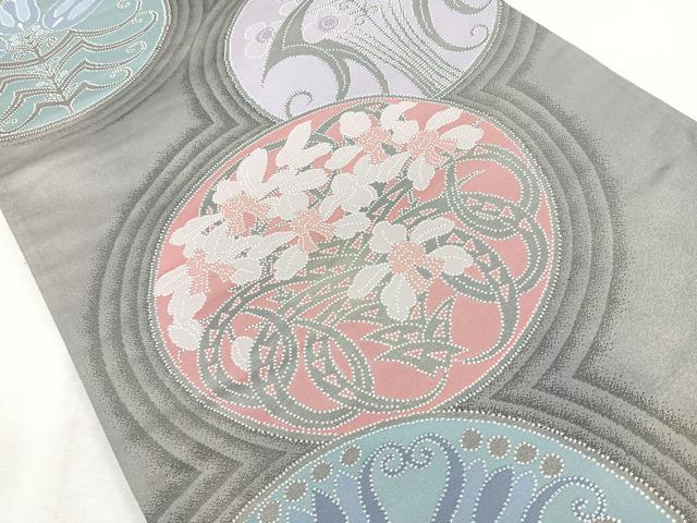 平和屋着物◎六通柄袋帯　飾花文　引箔　正絹　逸品　CAAZ7557nb
