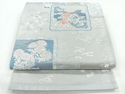 平和屋着物◎六通柄袋帯　天笠瑞鳥文　銀糸　正絹　逸品　CAAZ7559nb