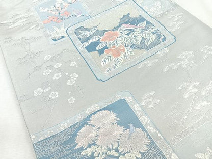 平和屋着物◎六通柄袋帯　天笠瑞鳥文　銀糸　正絹　逸品　CAAZ7559nb