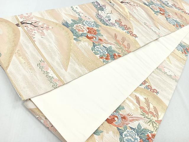 平和屋着物◎六通柄袋帯　唐織　花鳥文　鶴　金糸　正絹　逸品　CAAZ7569nb