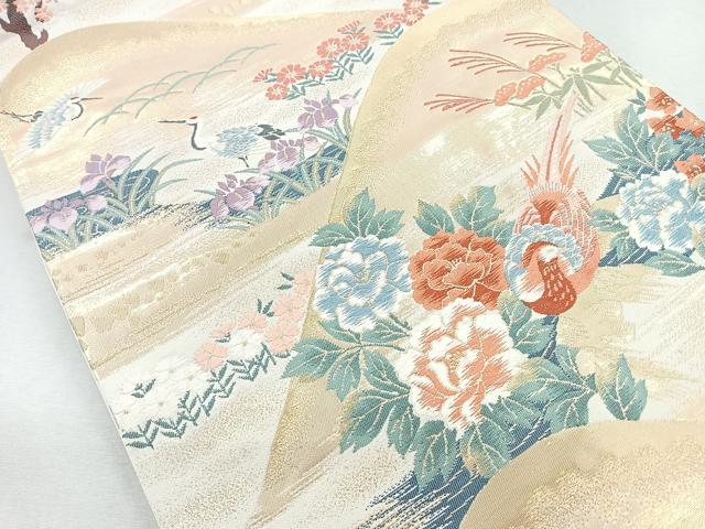 平和屋着物◎六通柄袋帯　唐織　花鳥文　鶴　金糸　正絹　逸品　CAAZ7569nb