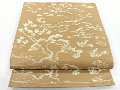 平和屋着物◎六通柄袋帯　流水花鳥文　金糸　正絹　逸品　CAAZ7588nb