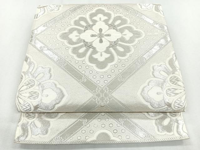平和屋着物◎六通柄袋帯　唐織　天井花文　銀糸　正絹　逸品　CAAZ7594nb