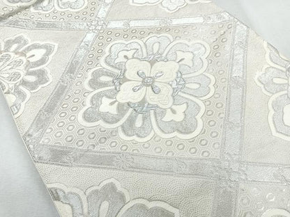 平和屋着物◎六通柄袋帯　唐織　天井花文　銀糸　正絹　逸品　CAAZ7594nb