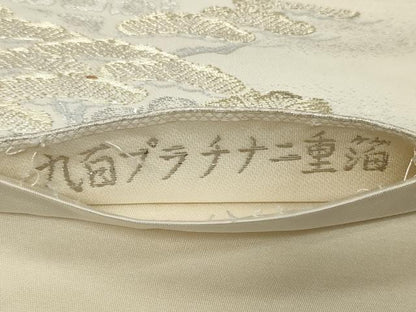 平和屋着物◎六通柄袋帯 風景草花文 九百プラチナ二重箔 正絹 逸品 CAAZ7616in