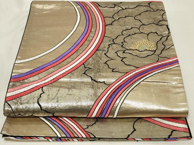 平和屋着物◎六通柄袋帯 唐織 流水花文 金糸 正絹 逸品 CAAZ7620in