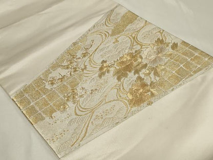 平和屋着物◎太鼓柄袋帯　刺繍　流水草花文　金銀糸　正絹　逸品　CAAZ7621in