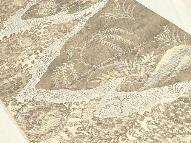 平和屋着物◎六通柄袋帯　風景花文　金銀糸　正絹　逸品　CAAZ7624in